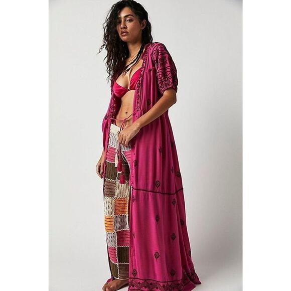 New Free People Riley Embroidered Boho Midi Dress $188 X-SMALL Button Front - Picture 4 of 4